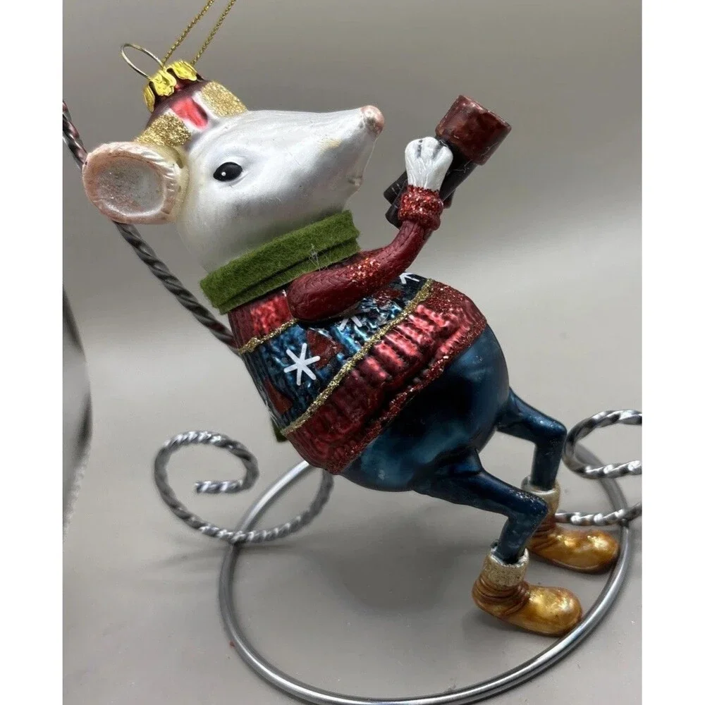 PIER 1 IMPORTS Art Glass Sightseeing MOUSE Tree Hanging Ornament Christmas
